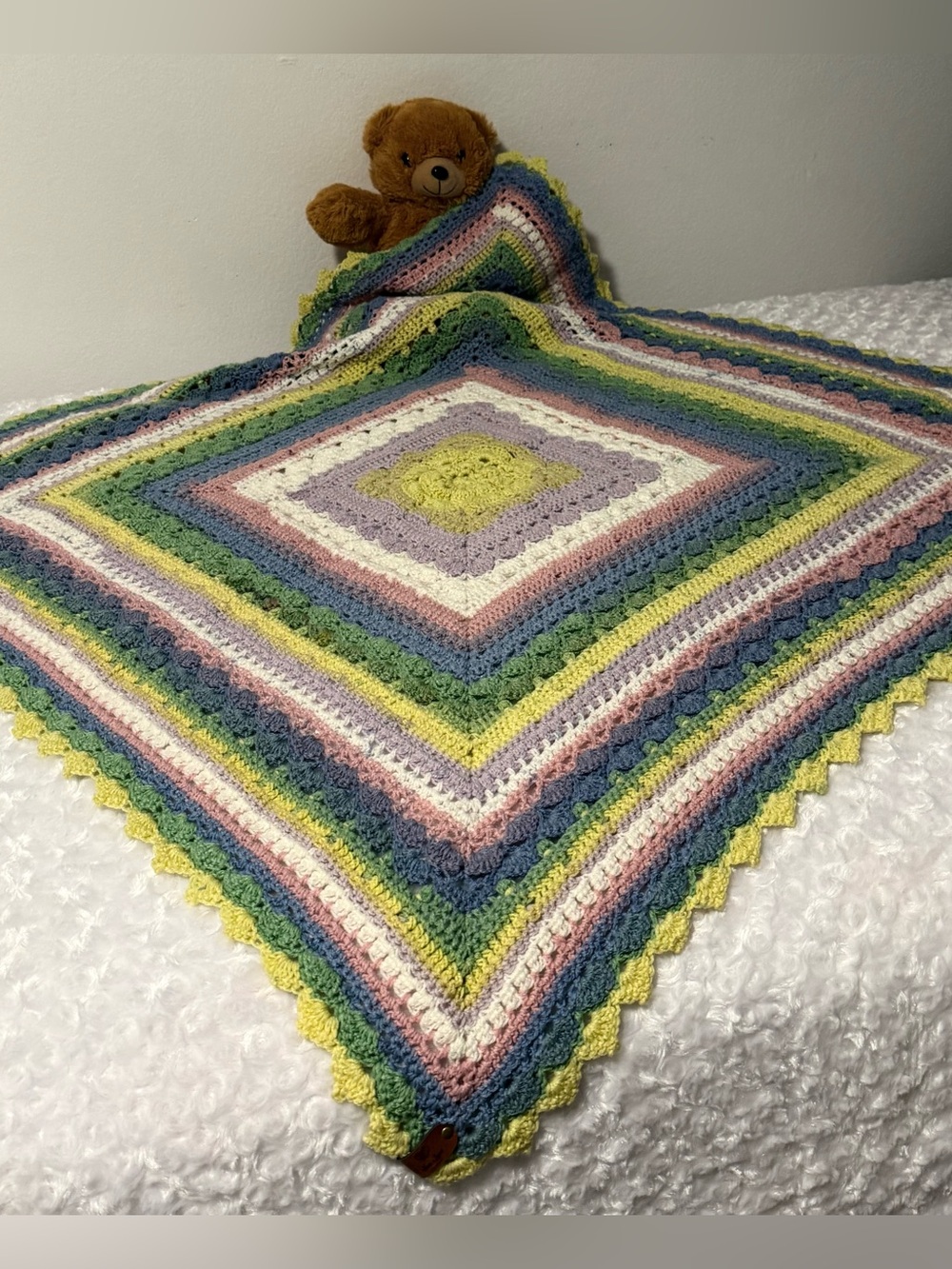 Handmade Crochet Square Baby Blanket Pastel Multi Color Throw